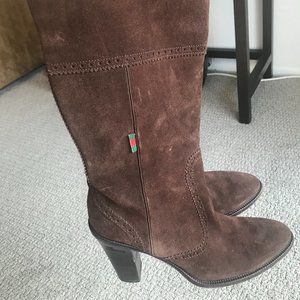 GUCCI WOMEN'S LEATHER / SUEDE SCRIPT LOGO TALL KNEE BOOTS 317032